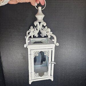 Ophelia & Co. 14 Inch Vintage White Metal Hanging Lantern With Clear Glass